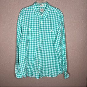 J. Crew Baird McNutt Irish Linen Green Two Pocket Button Long Sleeve Shirt Sz L